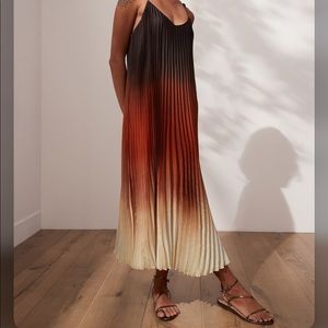 Banana Republic - Satin Pleated Midi Dress - Color: Fleur Ombre - Size:XXS